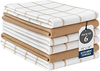 LANE LINEN Cotton Kitchen Towels and Dish Cloths Set, 6-Pack – Absorbent, Quick-Drying Dish Towel, 18" x 28", Soft, Premium Hand and Tea Towels - Beige