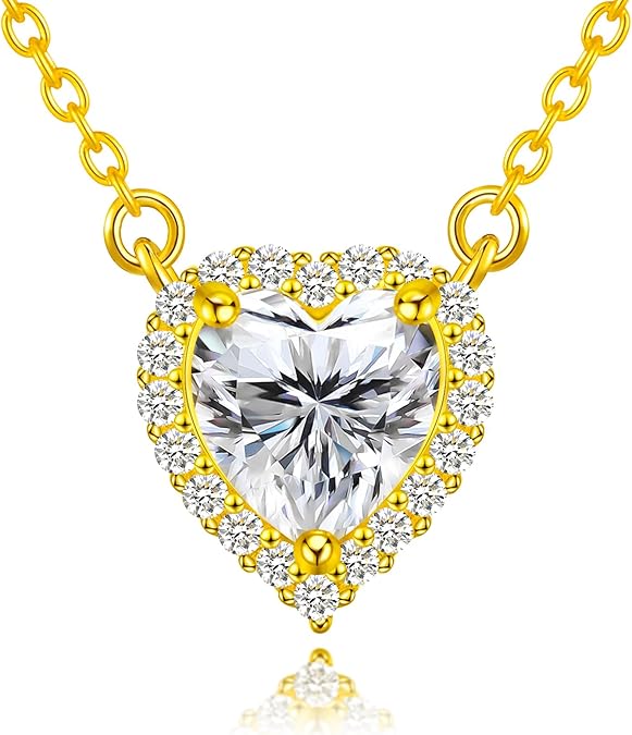Saintda Heart Shaped Diamond Pendant Necklace Lab Created 1CT D Color Flawless Moissanite 925 Sterling Silver Necklace Women Girls Love Valentine&#39;s Gift