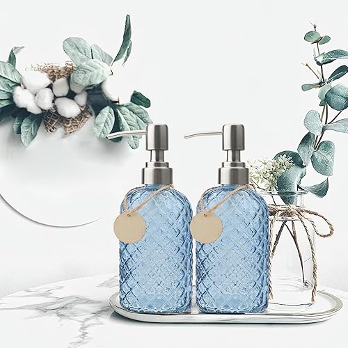 Miniatura 5 de Dispensador de jabón con diseño de gemas de 13.5 onzas con bomba de acero inoxidable a prueba de óxido, dispensador de jabón de vidrio líquido