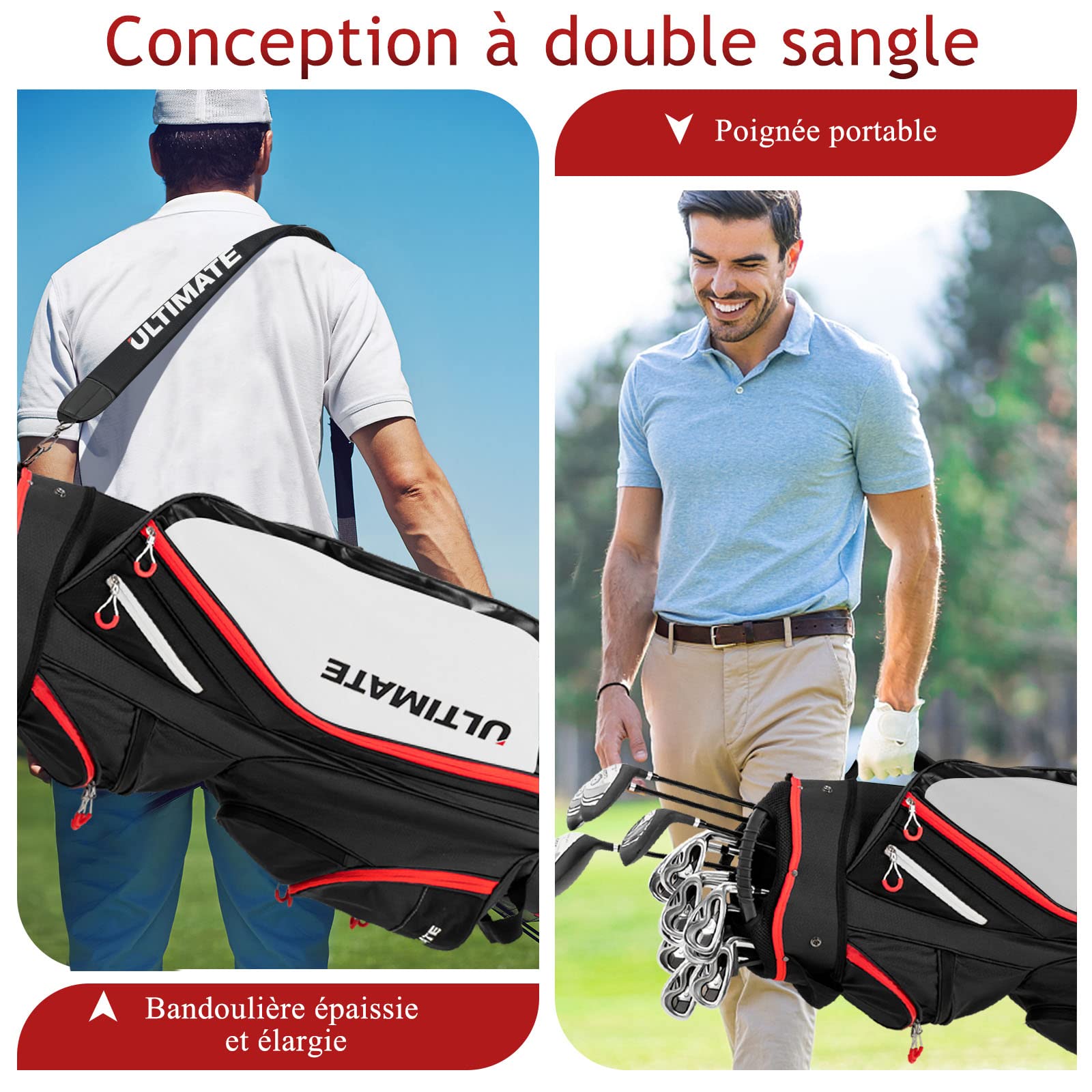 GYMAX Sac pour Chariot de Golf, Grande Capacité avec 14 Compartiments, 8 Poches, Sac pour Golf avec Capuchon de Pluie, Bandoulière