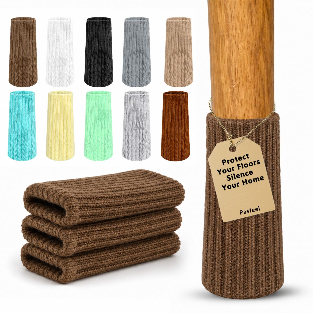Photo 1 of Pasfeel Chair Leg Floor Protectors, Brown, 24pcs