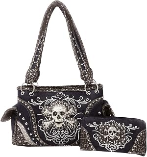 Women's Skull Bones Skeleton Purse Handbag with Matching Wallet in 6 colors