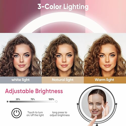 Miniatura 3 de FASCINATE Espejo de maquillaje iluminado montado en la pared 2024, espejo de baño recargable con cable DC y enchufe, aumento de doble cara 1X 10X, 3