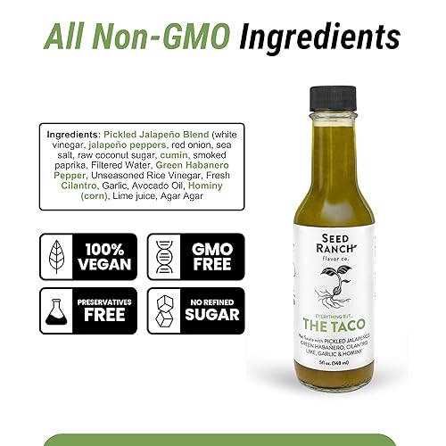 Miniatura 5 de Seed Ranch Gourmet Everything But the Taco Hot Sauce, paquete de 3, calor medio, vegano, condimento para tacos sin OMG, sin conservantes ni azúcar