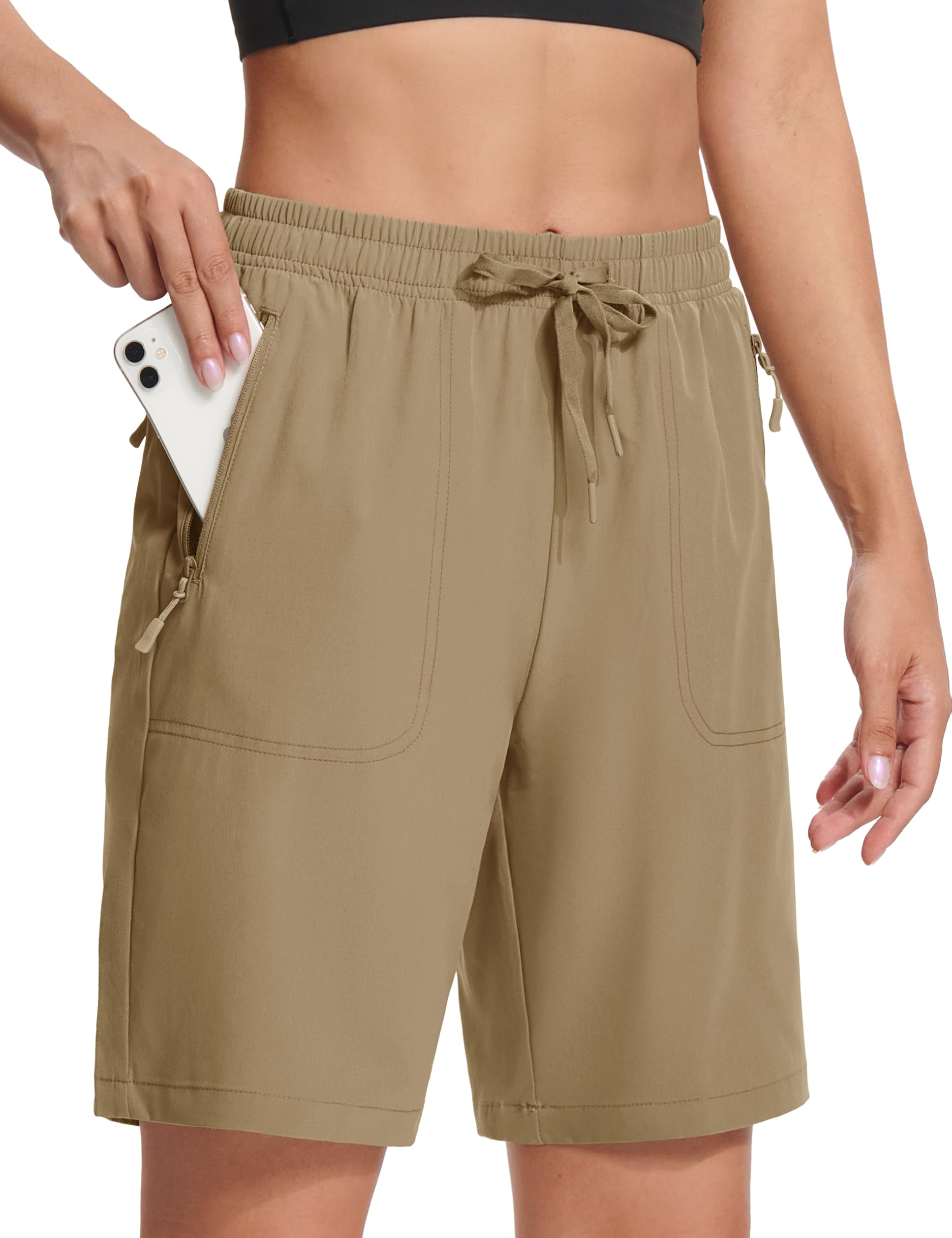 MAGCOMSEN Women's Athletic Shorts Quick Dry 8" Hiking Golf Drawstring Shorts Zipper Pockets Summer Outdoor Water Resistant