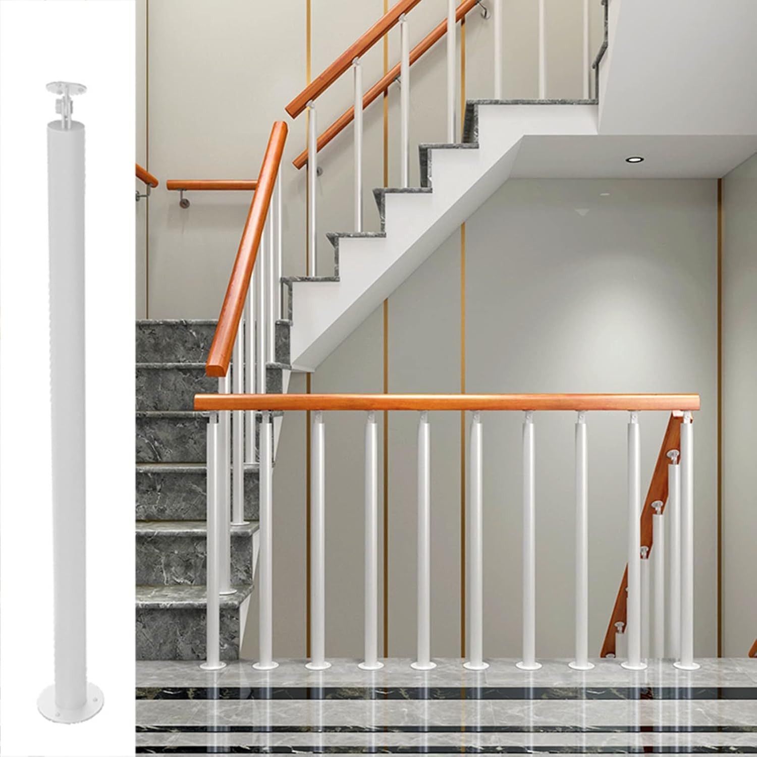 White Stairs Spindles Railing, Hollow Post, Metal Iron Deck
