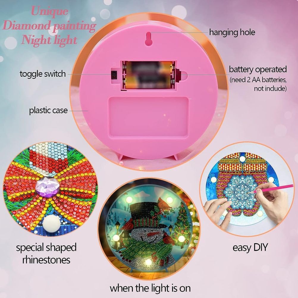 Lebartm 4Pcs Diamond Painting Ornamento di Natale con lampada a LED DIY Diamond Art Creativo Mosaico Fare Kit di Natale Desktop Decorazione della Casa Ornamenti Singolo Lato Spot Drill