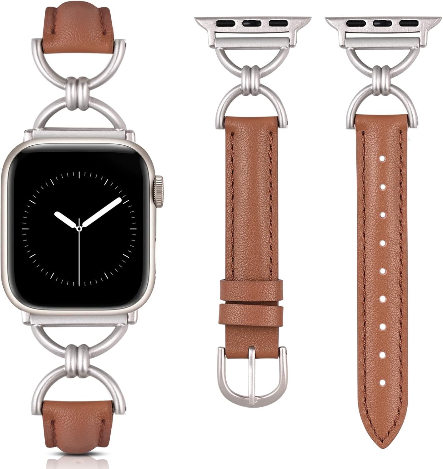 Wearlizer Leather Band Compatible with Apple Watch Bands Women 41/40/38/42/44/45/46/49mm, Dressy Fancy Slim Thin Strap with Designer D-Shape Buckle for iWatch Series 11 10 9 8 7 6 5 4 3 SE/Ultra 3 2 1