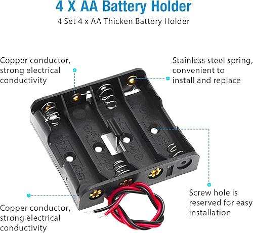Miniatura 3 de 4 Unidades 4 x AA espesar soporte de batería con I tipo clip de batería con cable conector a presión estándar