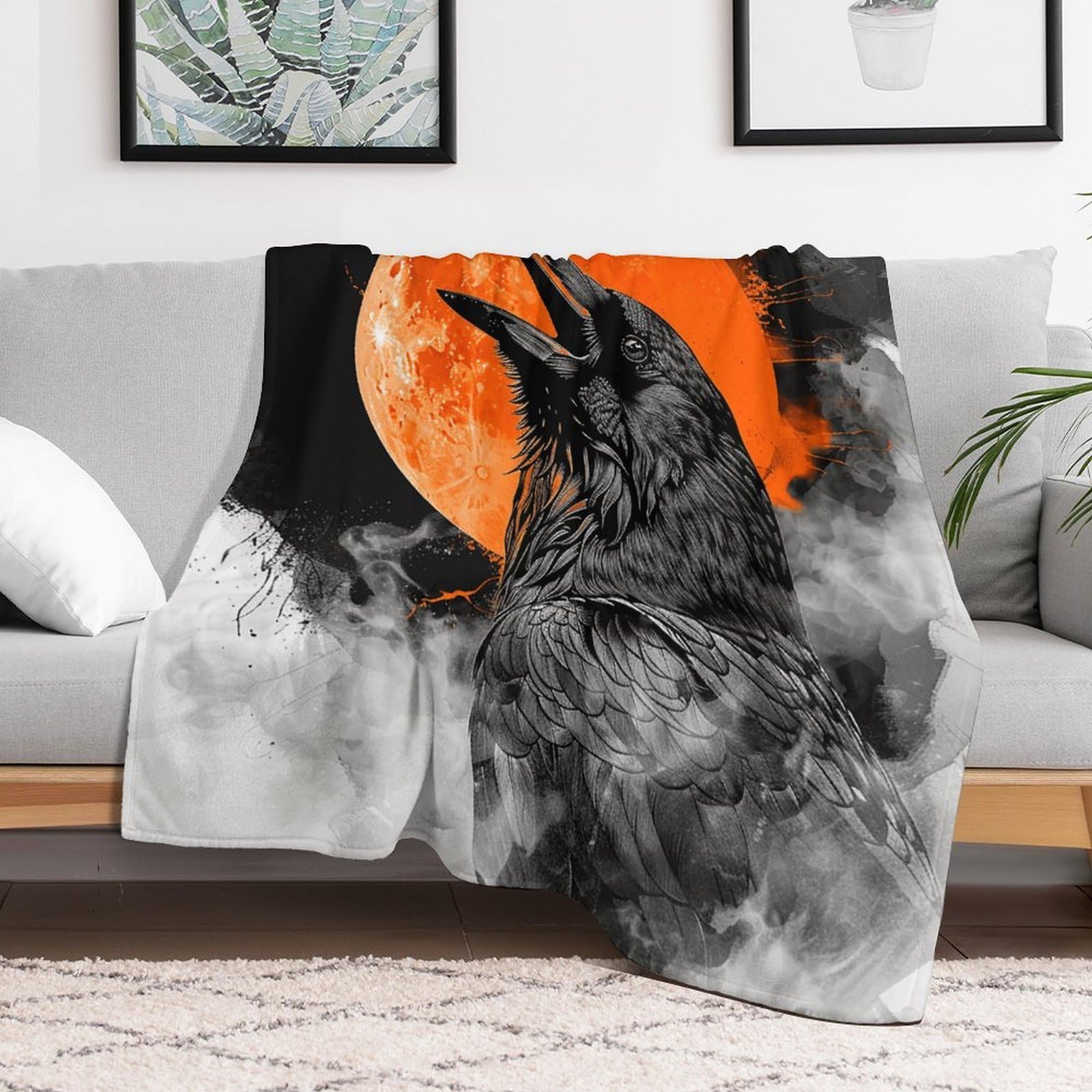 Couverture polaire en flanelle rouge corbeau 127x152 cm pour lit et canapé