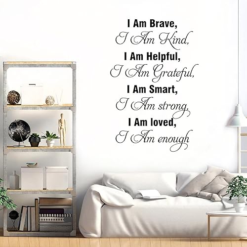 Calcomanías de pared con texto en inglés "I Am Brave,I Am Kind,I Am Helpful,I Am Grateful,I Am Smart,I Am Strong,I Am Loved Wall Saying Calcomanías