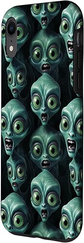 Vista 17 de iPhone 14 Pro Max Trippy Green Cool Alien Funny Party Faces Outer Space Aliens Case