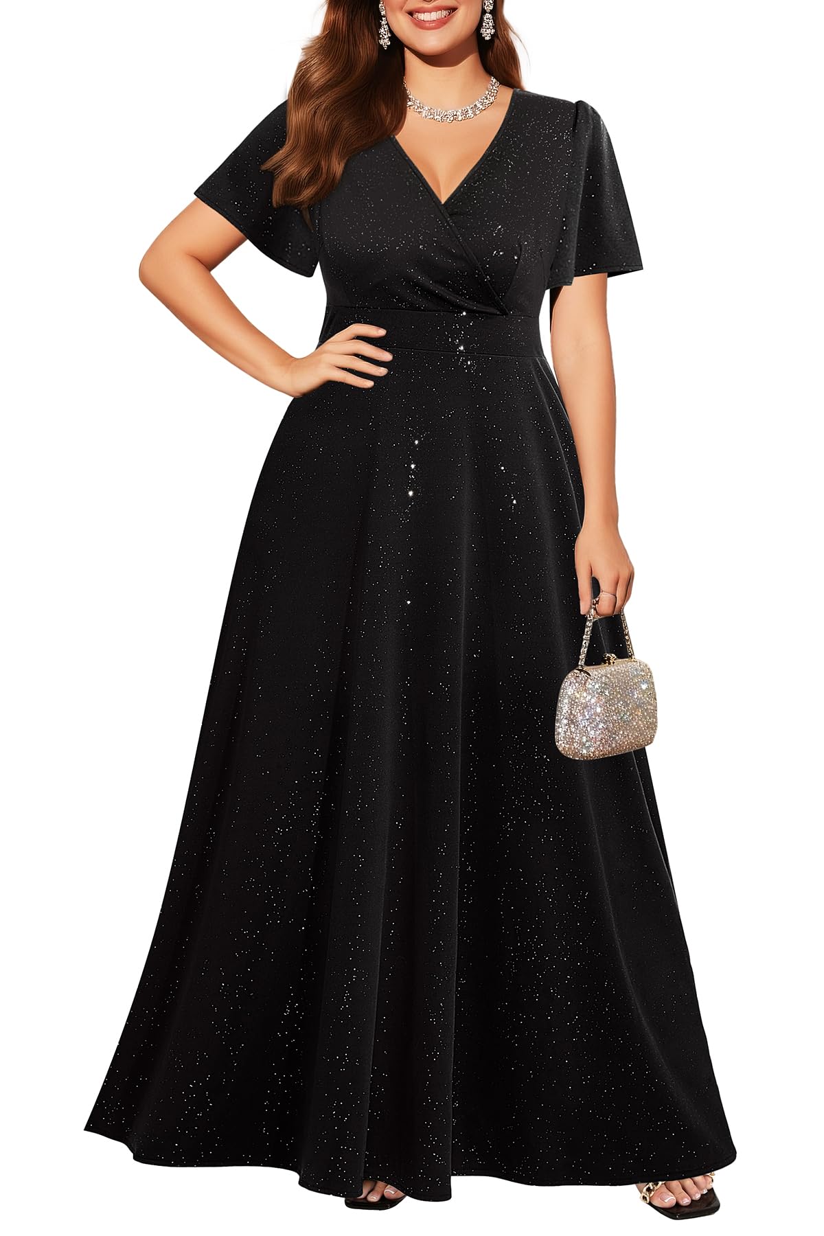 Pinup Fashion Women Plus Size Formal Dresses - Evening Gowns Wedding Guest Glitter Prom Long Dress