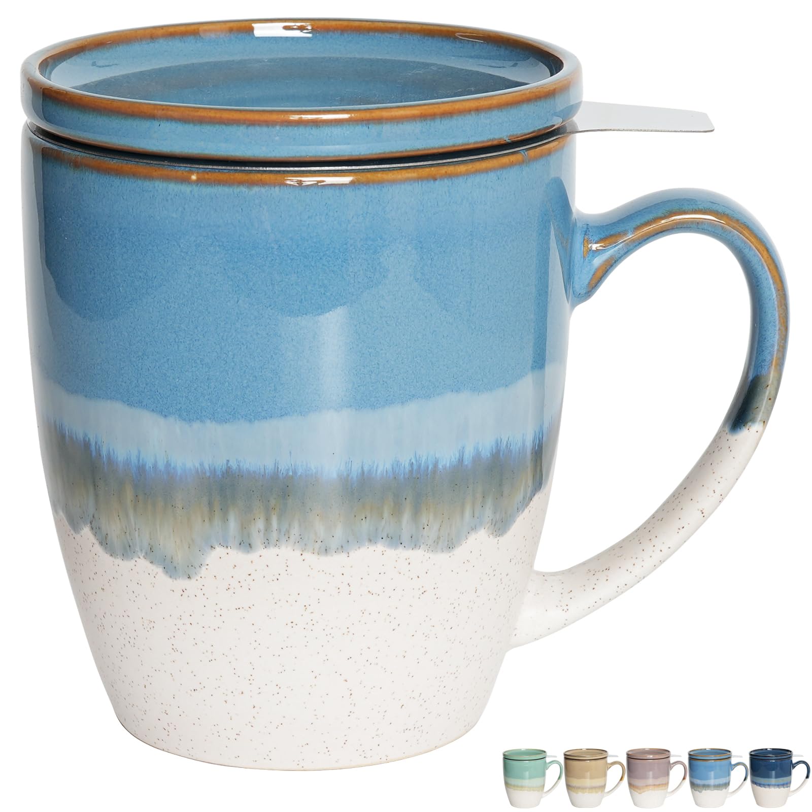 Grande Tasse à Thé En Céramique VICRAYS Avec Infuseur Et Couvercle - 473 Ml Bleu, Élégante Et Pratique