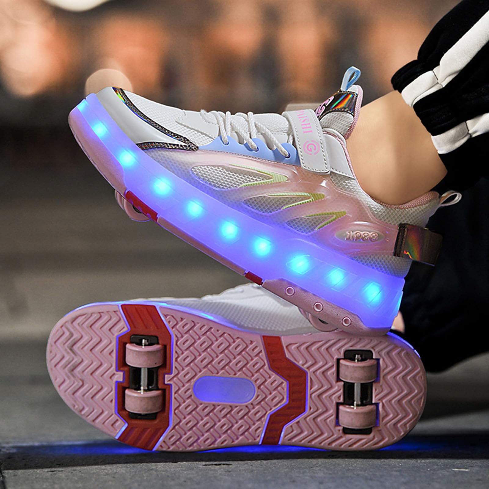 LED-Light Kids Roller Skate Shoes 2-in-1 Skate Shoes & Sneakers Shoes with 4 Wheels for Boys Girls Men and Women, Outdoor Sport Running Sneaker