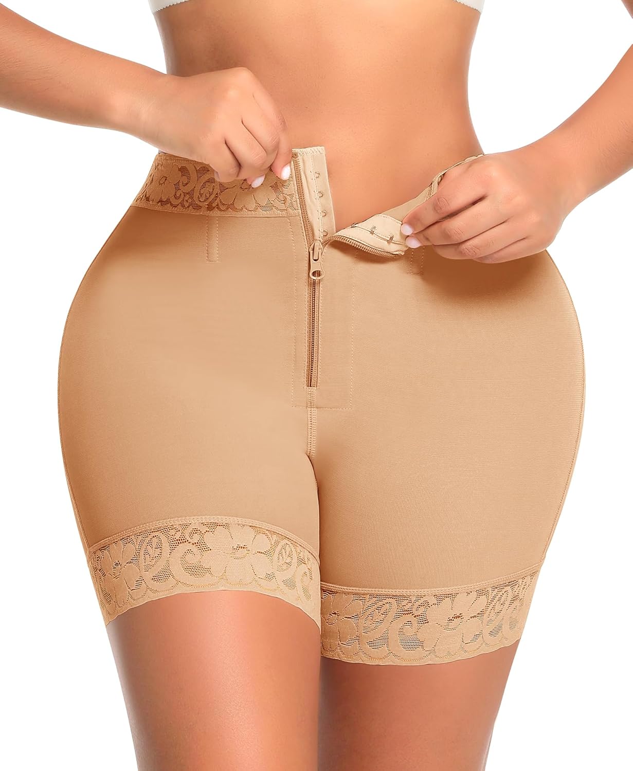 DERCA Butt Lifting Shapewear Padded Underwear for Women Booty Pads Tummy Control Shorts with Hook Zipper Closure