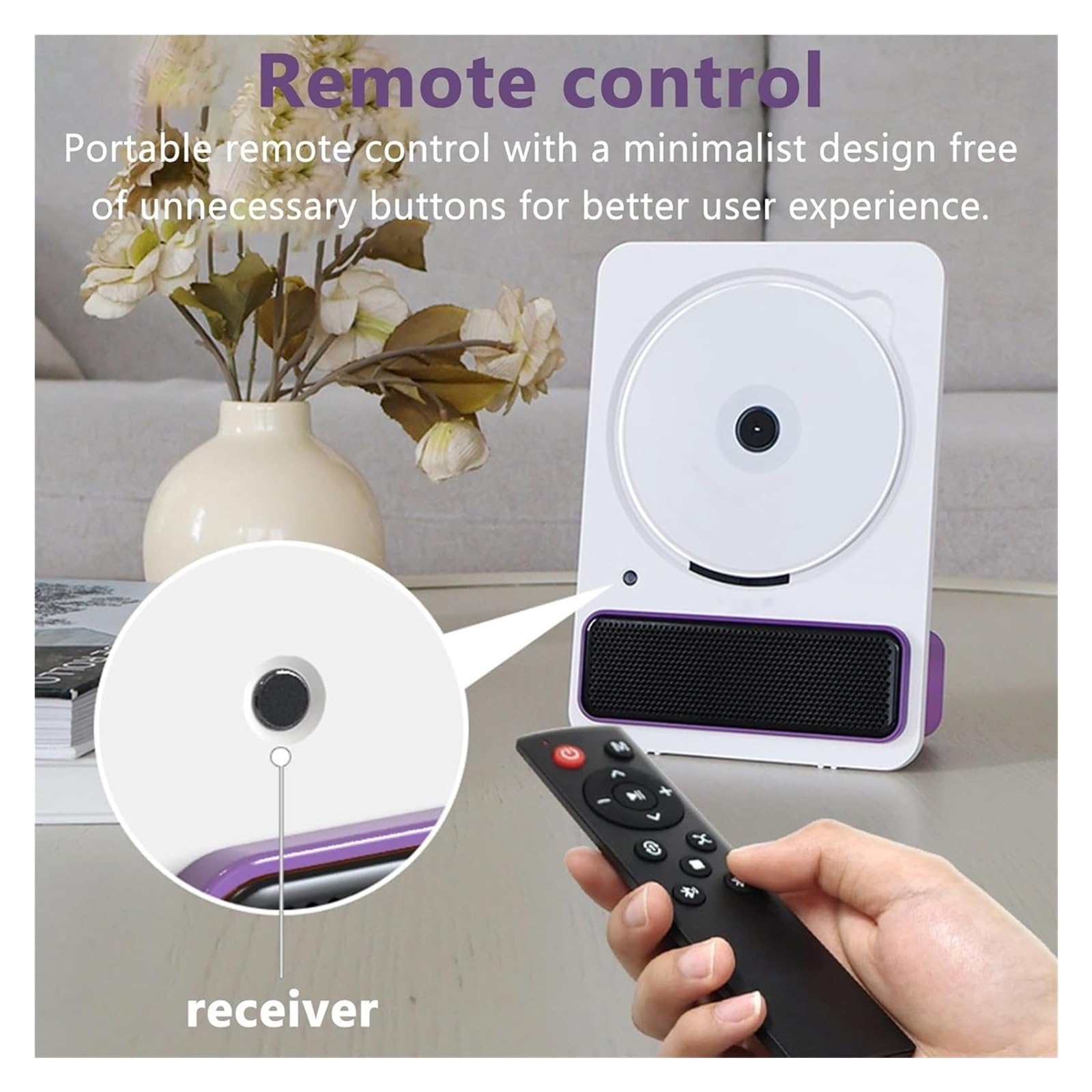 Reproductor de CD portátil con Bluetooth, sonido de alta fidelidad, diseño acústico con inclinación de 9°, reproduce CD/CD-R/CD-RW/MP3/WMA, for el hogar y la oficina.(Purple)