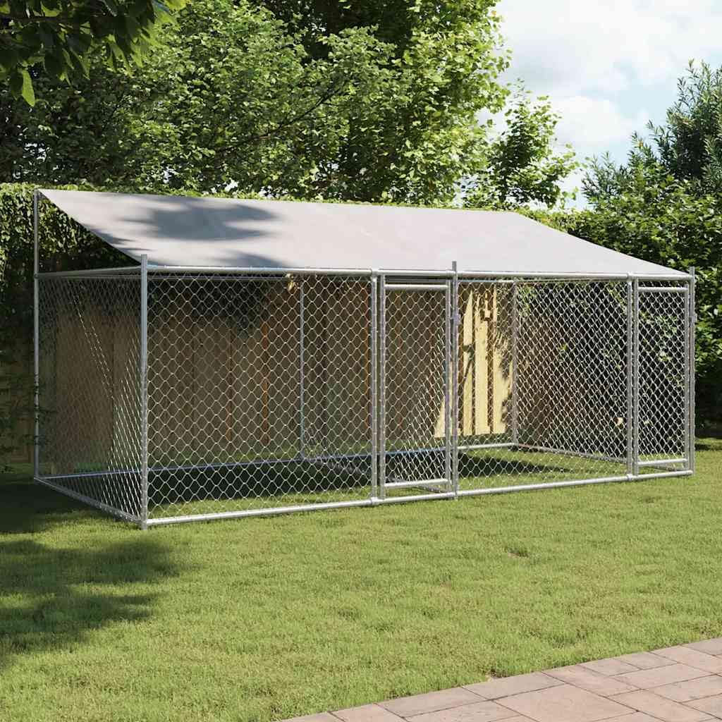 Generico Gabbia Cani con Tetto e Porte Grigia 4x2x2 m in Acciaio Zincato,Articoli per Animali,Animali Domestici - Articoli,Articoli per Cani,Cucce e recinti per cani-3209563