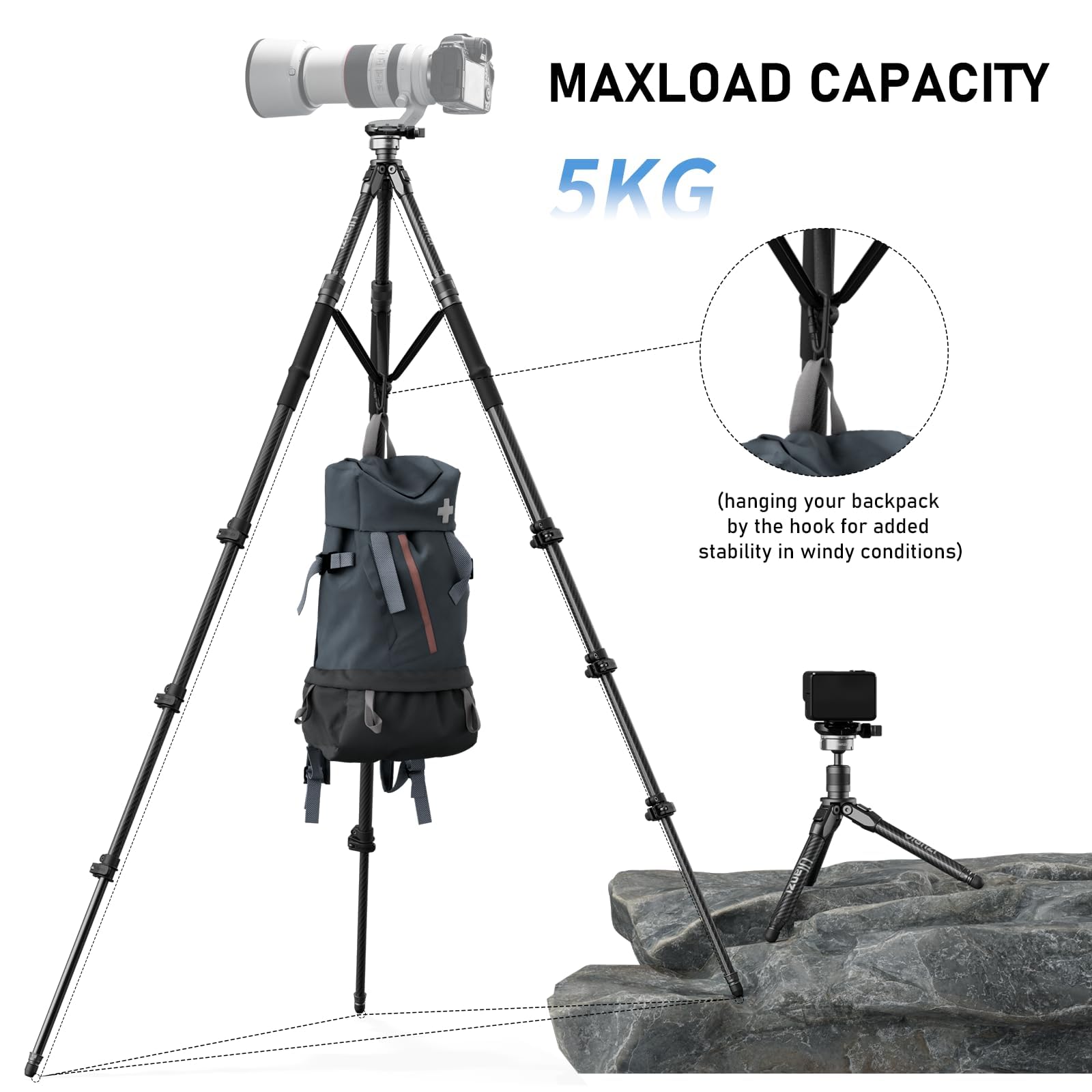 ULANZI TT35 Hiking Stick Tripod Kit, Travel Camera Tripod Monopod