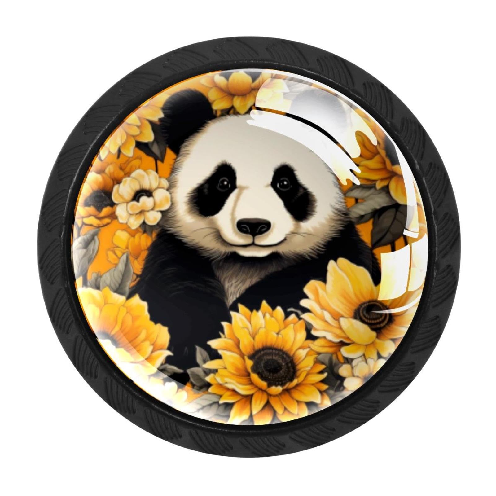 Chenzzzz Multicolored 03 4Pcs Round Cabinet Knobs For Home Wardrobe Office Kitchen Dresser And Cupboard Cute Panda Sunflower Diy Glass Drawer Pull Handle With Screws