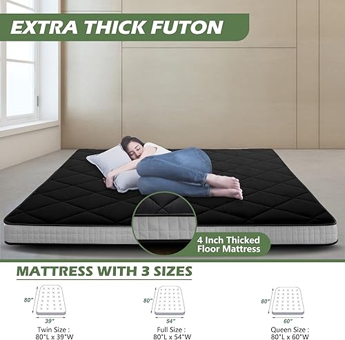 Miniatura 3 de Colchón japonés para el suelo, colchón futón, plegable, plegable, transpirable, tumbona para el suelo, cama de invitados para campamento, tamaño