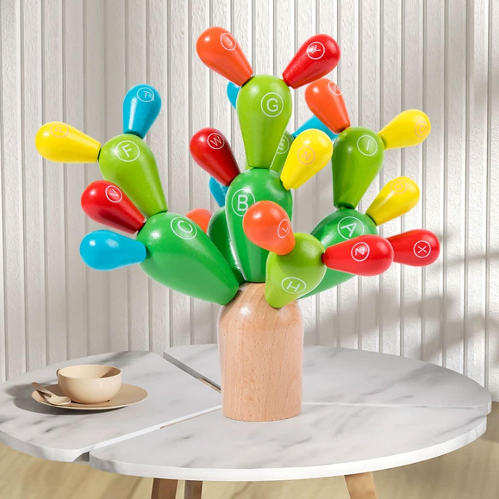 Giocattolo Costruzione Equilibranti Forma Cactus Legno Montessori