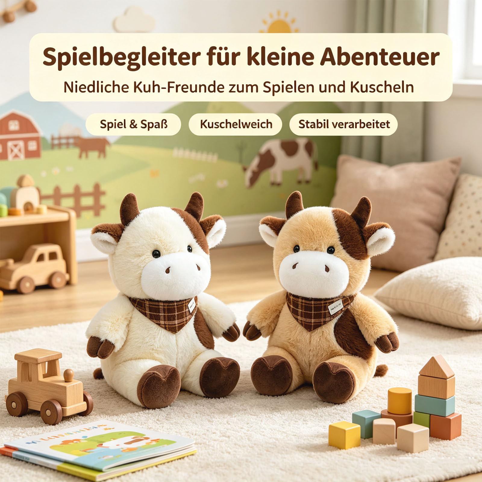 Kuschelige Kuh Aus Weichem Plüsch, Plüschtier Kühe mit Schal, Kuh Stofftiere zum Kuscheln und Spielen, Milchkuh Plüsch Spielzeug Geschenke für Erwachsene und Kinder (Weiß,60cm)