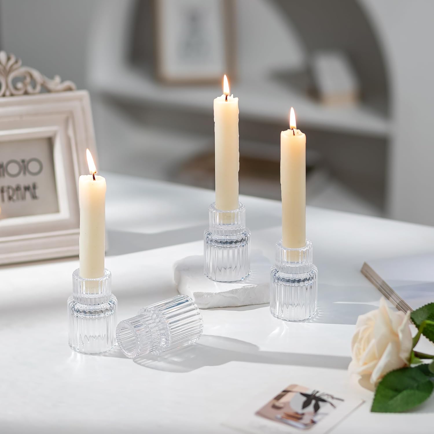 Romadedi Glass Candle Holder for Candlestick - 20 Pcs Clear Small Tapered Candle Holder Wedding Decor Table Centerpiece Bulk for Candle Sticks Christmas Party Living Room Dinner Advent - Image 2