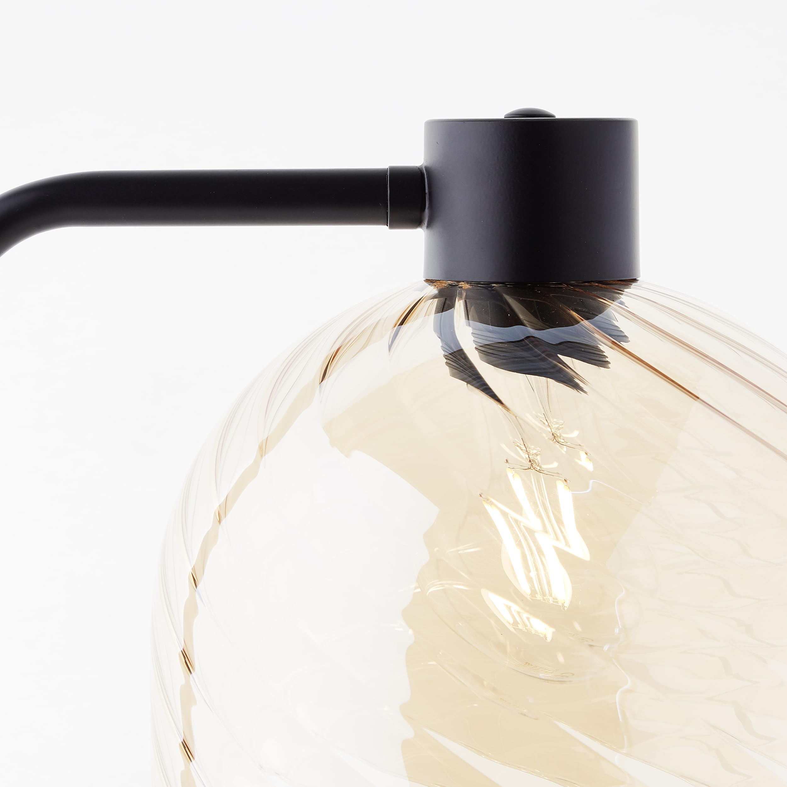 Lightbox Nacht-Tischlampe | 50 cm Höhe, Ø 19 cm | Vintage Tischleuchte mit Wipp-Schalter & bernsteinfarbenen Glas Lampen-Schirm | E27 | Schlafzimmer-Lese-Lampe aus Metall/Glas in Braun/Schwarz