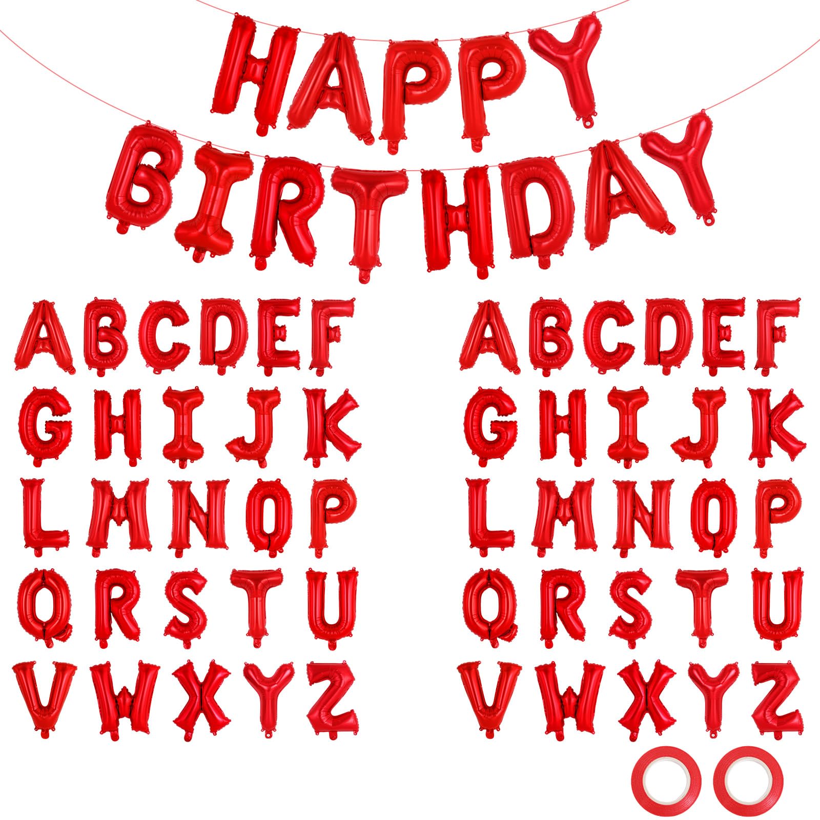 65 Pcs Red Happy Birthday Balloons, 2 Sets A-Z Red Letters Foil Balloons,16 Inch Personalized Name Happy Birthday Banners for Wedding Baby Shower Anniversary Party Decorations