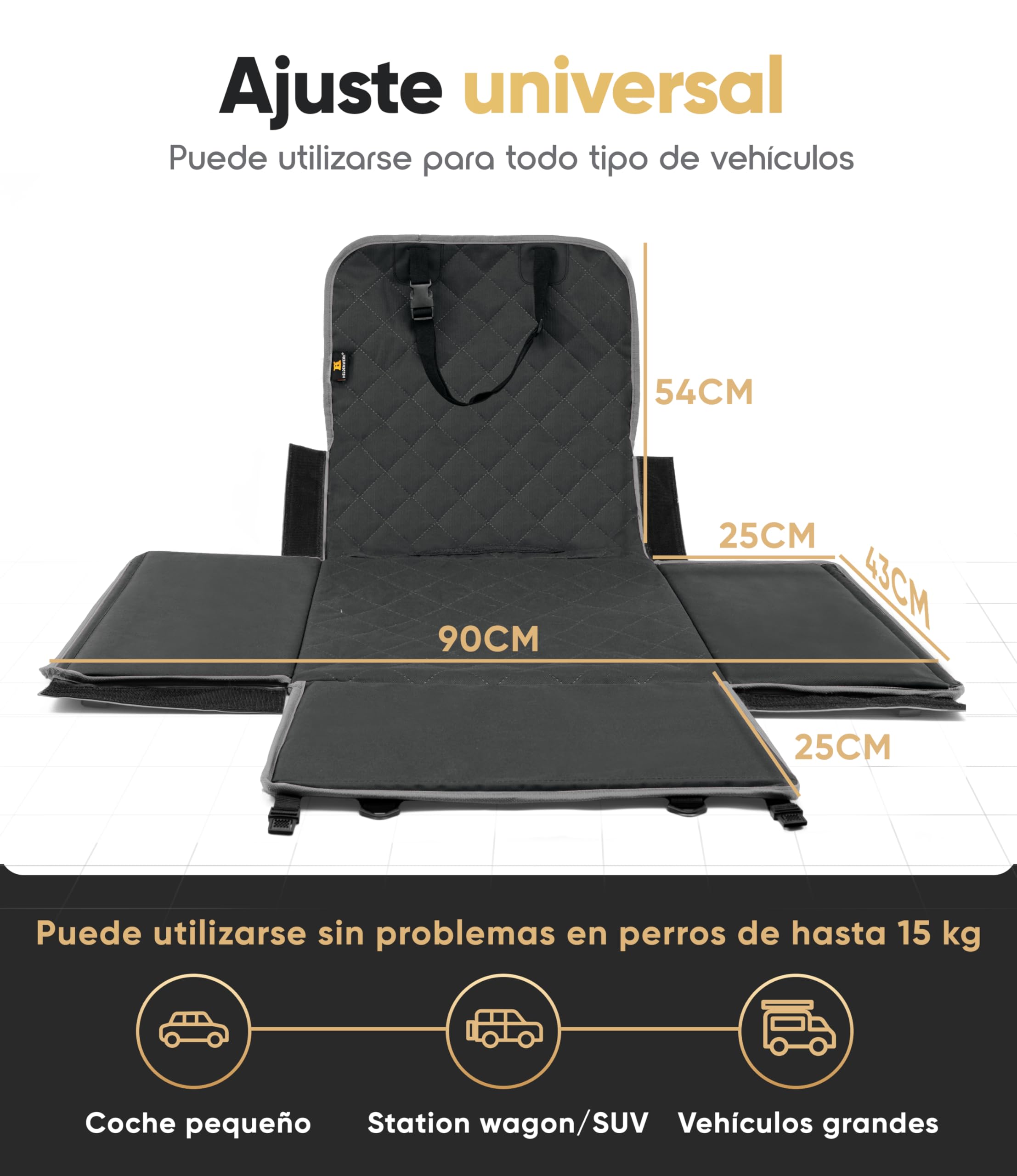 HELDENWERK Asiento de coche para perros pequeños y medianos con correa, resistente al agua y estable para el asiento trasero y el asiento delantero, asiento de coche para perros, asiento de copiloto