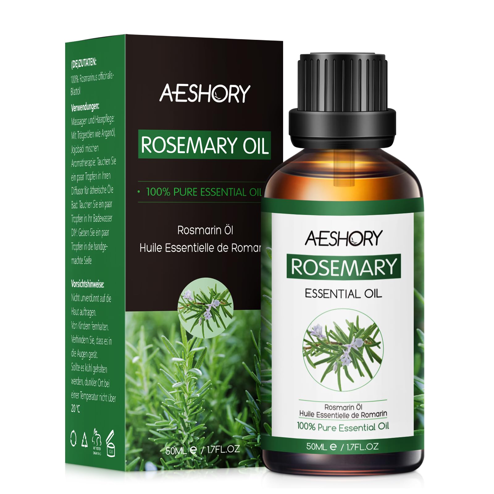 AESHORY Rosmarin Ätherisches Öl 50ML, Natürliches Rosmarinöl Duftöl für Diffuser, Aromatherapie, Körperpflege, Hautpflege, Haarpflege, Entspannung, Massage, Bad
