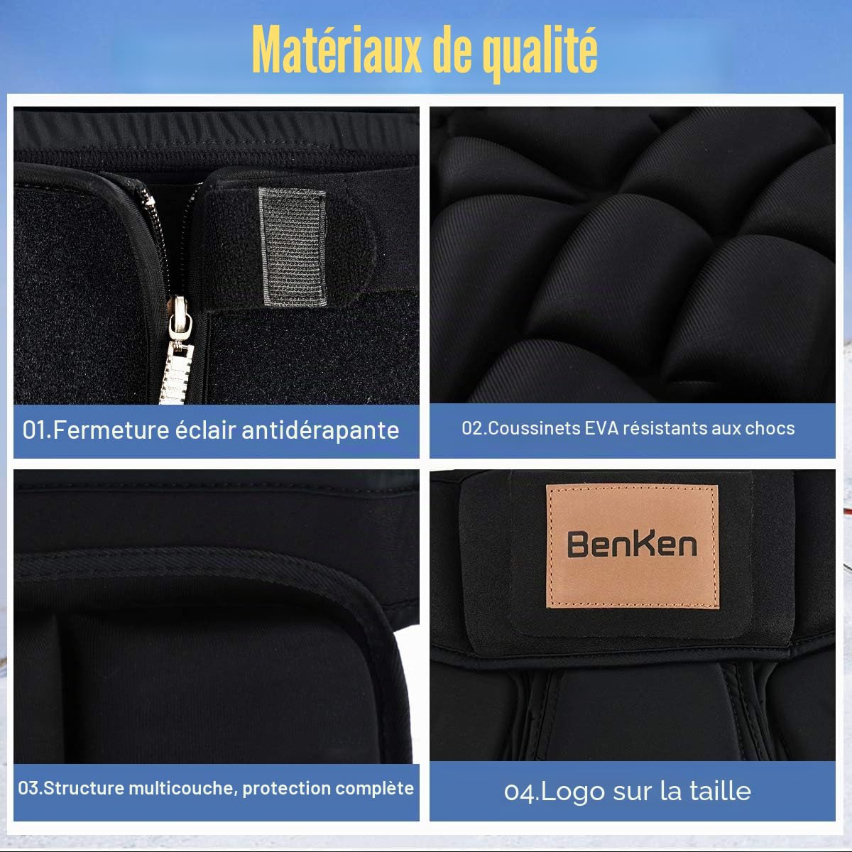 BenKen Short de Protection Hip Pad Pantalon de Protection pour Cyclisme Patinage Snowboard Skating Ski Roller Vélo VTT Homme et Femme (L)