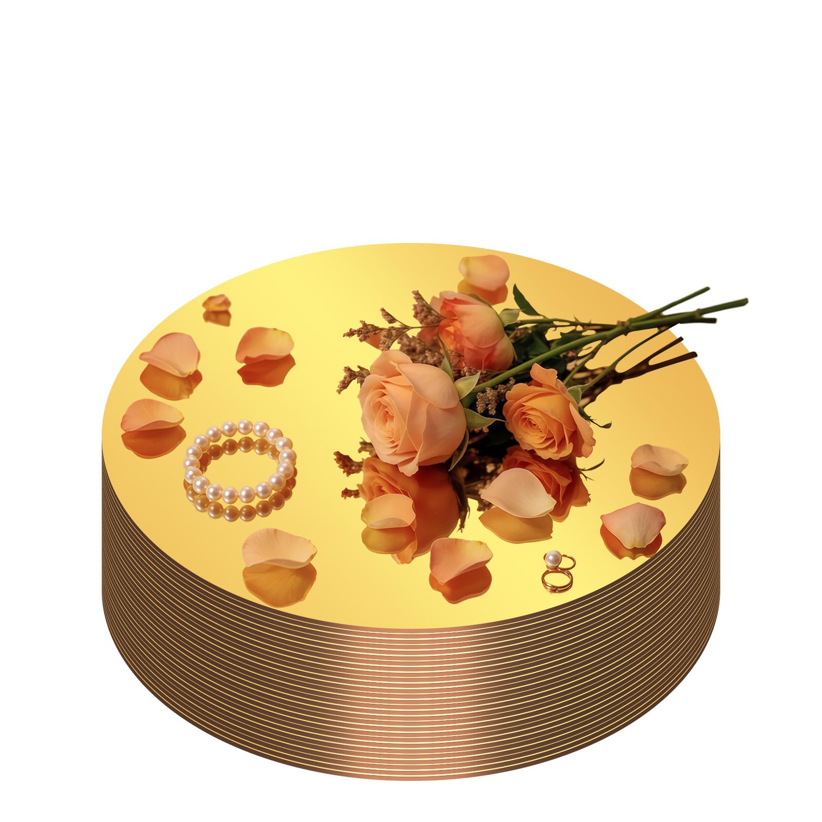 27PCS Round Gold Mirror Centerpieces for Tables, Flat Circle Mirror Trays Tiles for Wedding Decorations, Round Mirror Candle Plates for Party Centerpieces Decorative Mirror Trays Event Decor (25cm)
