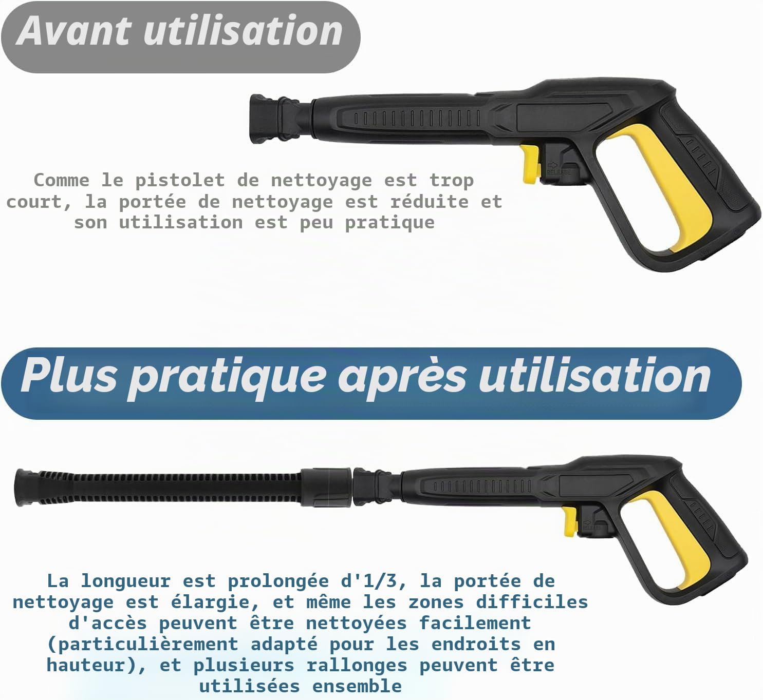 Lot de rallonges de lance de pulvérisation | Extension de 0,4 m | Compatible avec Karcher K2-K7 | Améliorez la portée de votre nettoyeur haute pression
