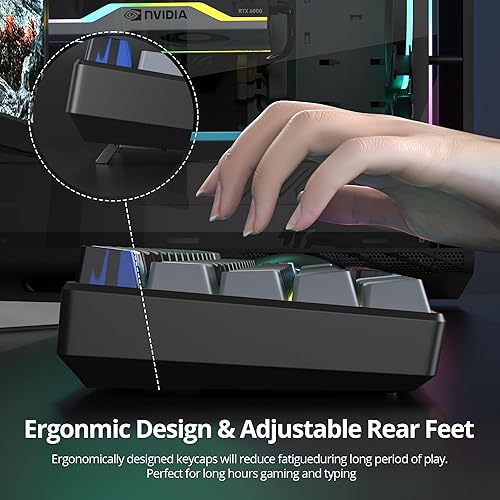 Miniatura 6 de Protable - Teclado mecánico para juegos al 60%, mini compacto RGB retroiluminado 61 teclas, teclado de oficina con cable con interruptor rojo para