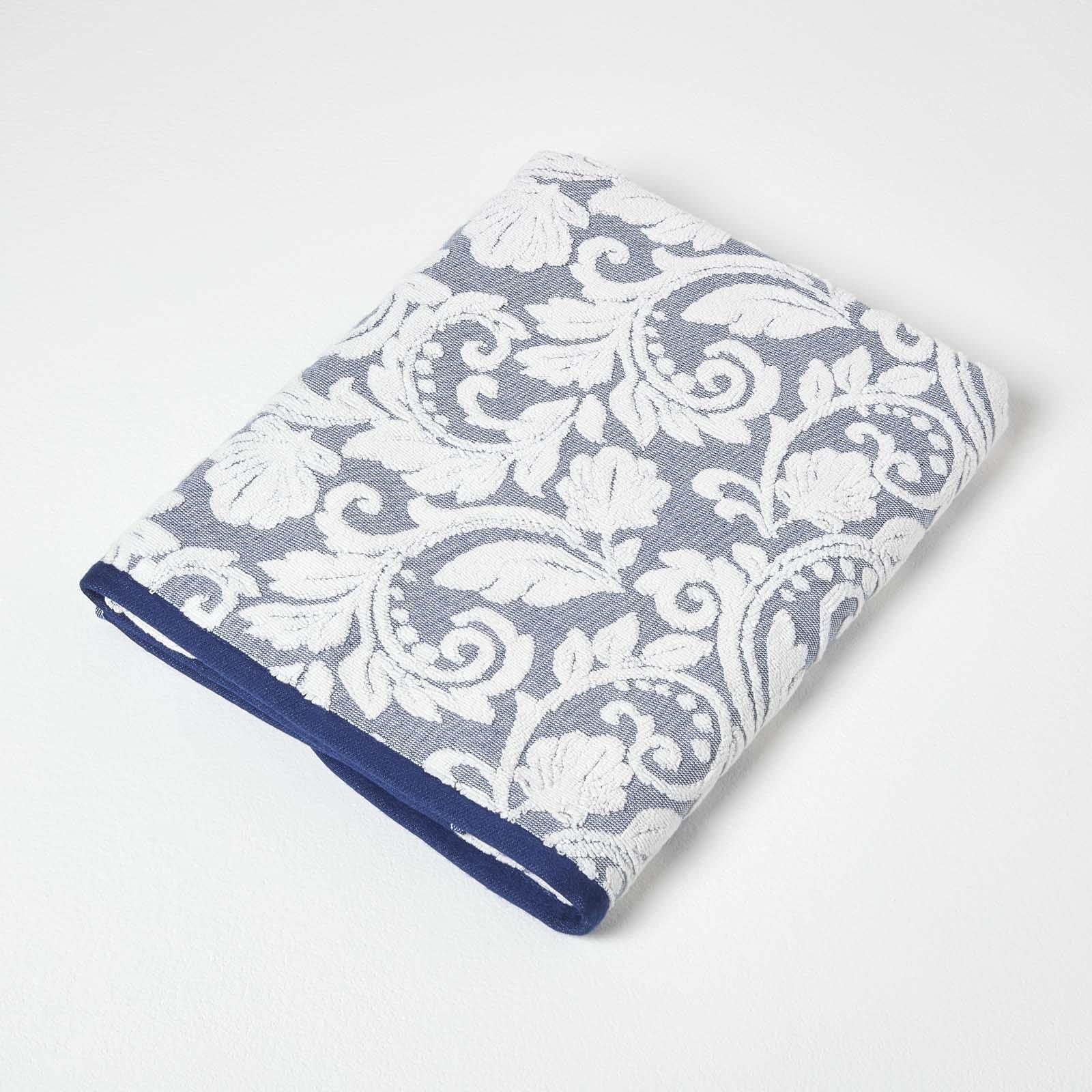 Homescapes Navy Damask 100% Turkish Cotton 600 Gsm Towel In