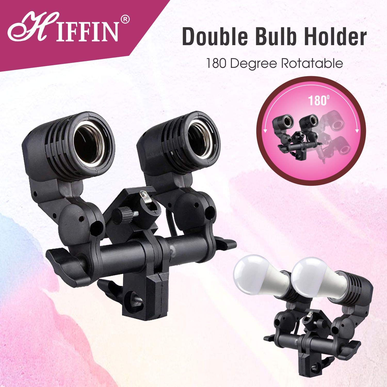 HIFFIN E27 Studio Double Holder KIT - Umbrella + Light Stand 9FT Set of 2 (2 Double Holder, 2 Light Stand, 2 Umbrella, 4 20W LED Bulb) 1