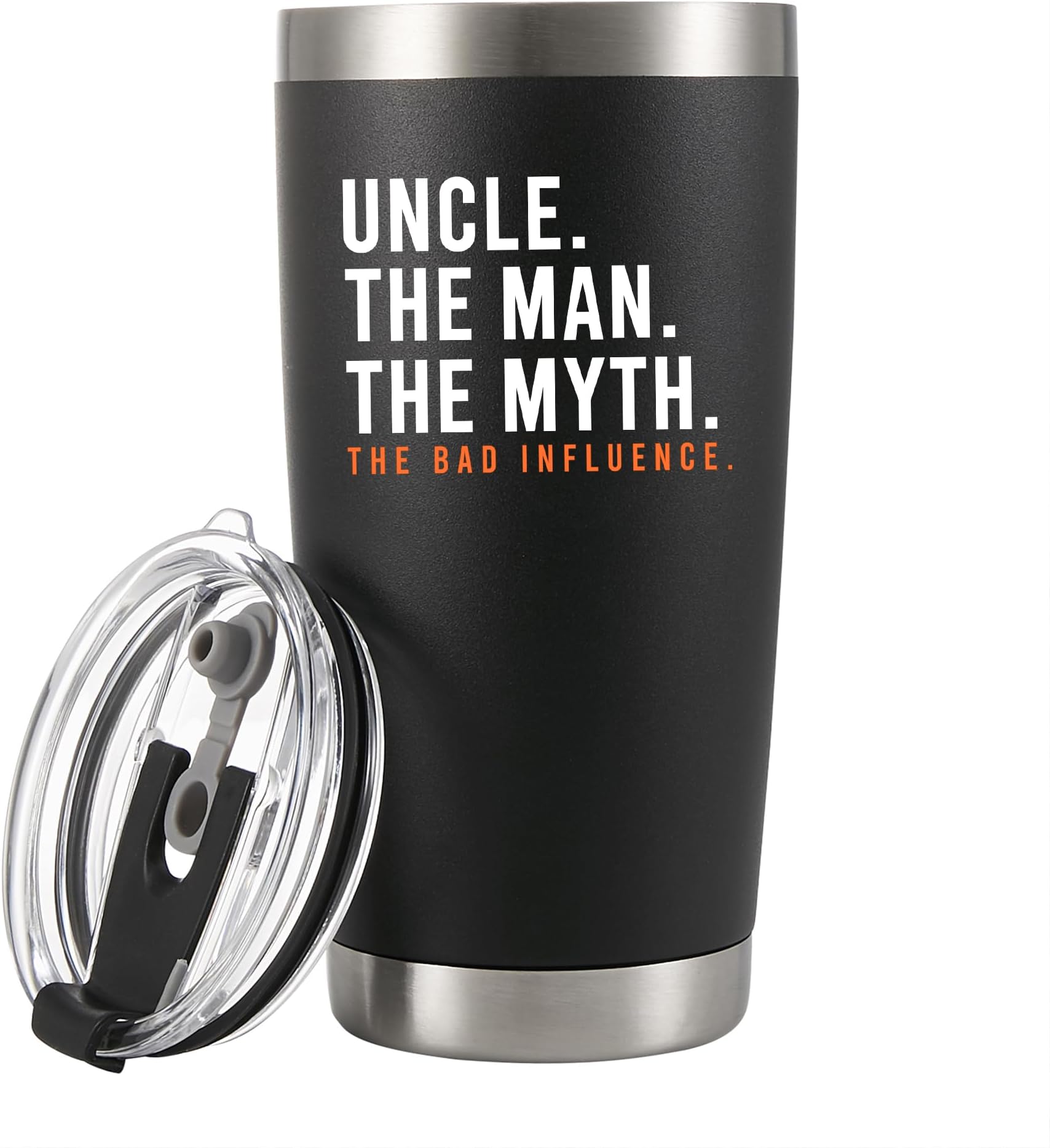 Panvola Uncle The Man The Myth The Bad Influence Vacuum Insulated Stainless Steel Tumbler Uncle Gifts From Niece Nephew Sister Brother Wife Father's Day Tio Birthday Retirement Valentines (20 oz)