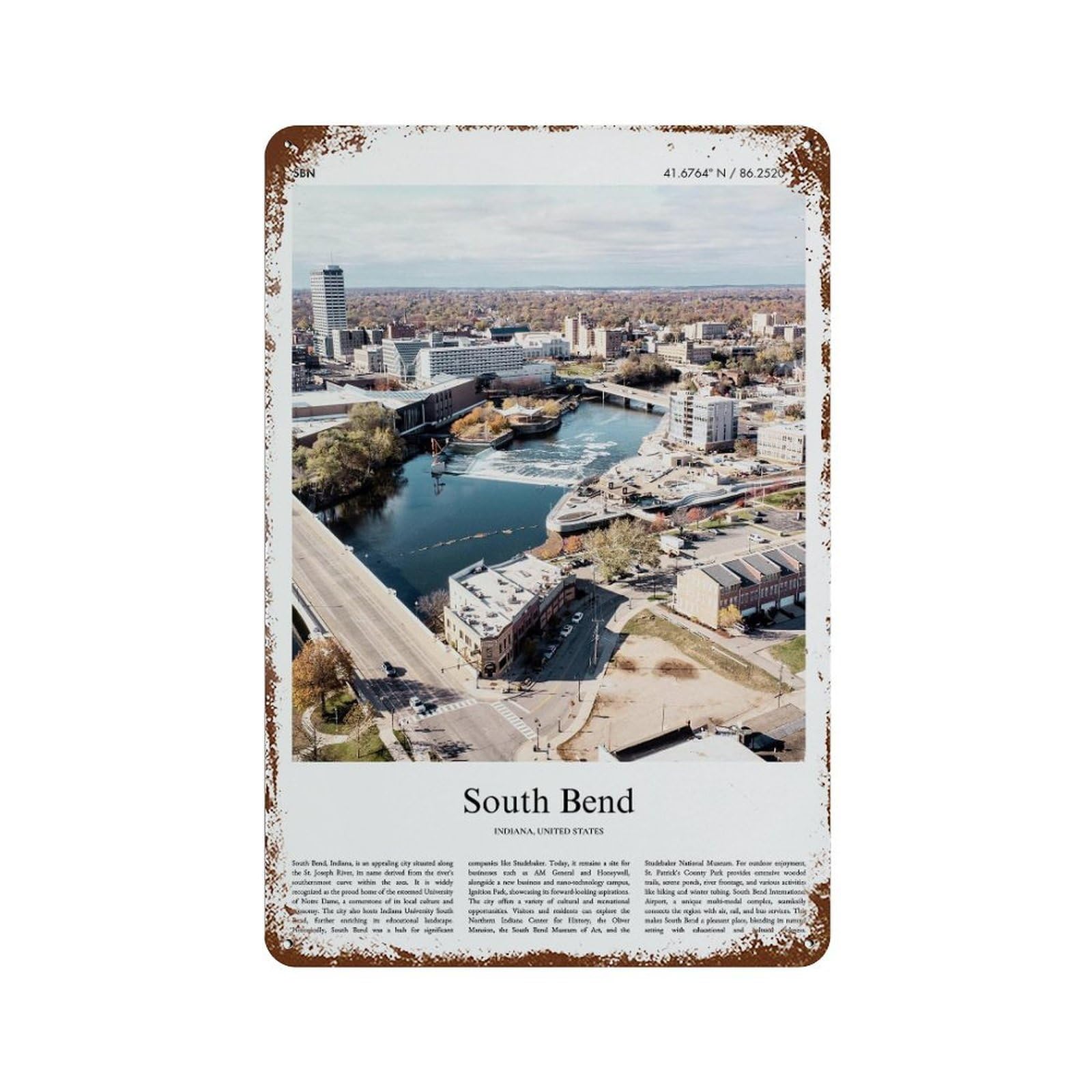 xiaoxiaoshen South Bend Indiana, United States, USA City Scenery Wall Decor Art Metal Tin Poster Modern Home Decor Art Home Bar Shop Decorations Vintage Sign 30x20cm