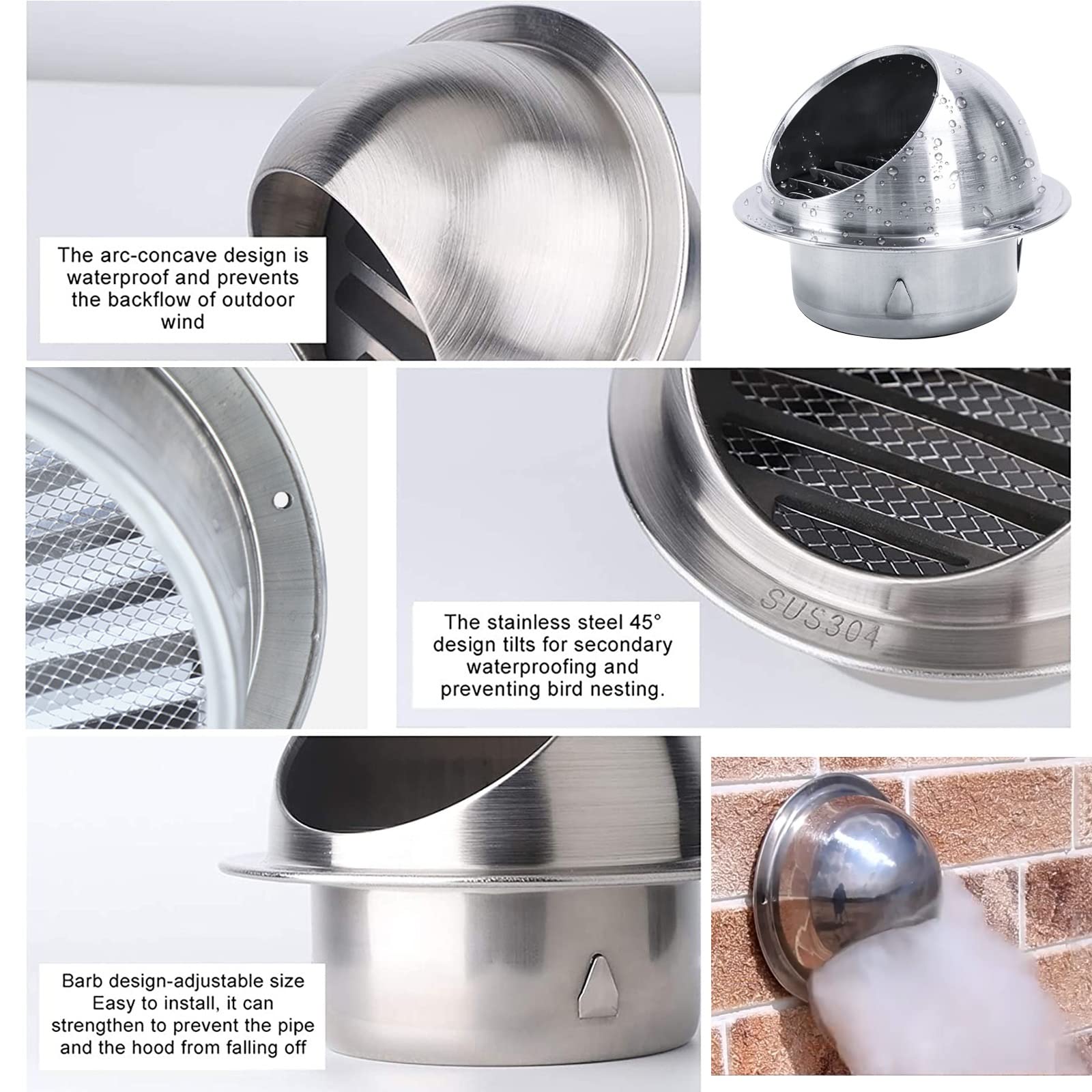 Griglia Di Ventilazione Rotonda In Acciaio Inox - Per Bocchette Di Scarico Esterno - Foto 7