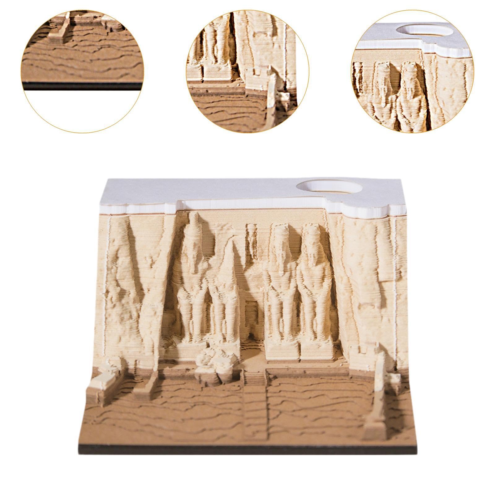 Calendario 3D 2025 con soporte para bolígrafo, bloc de notas 3D, diseño de templo egipcio antiguo, planificador semanal, decoración de escritorio, regalo escolar