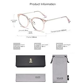 SOJOS Retro Round TR90 Blue Light Reading Glasses Womens Mens Readers Computer Glasses Eyewear Frame SJ9001, Clear Pink Frame 1.00 x
