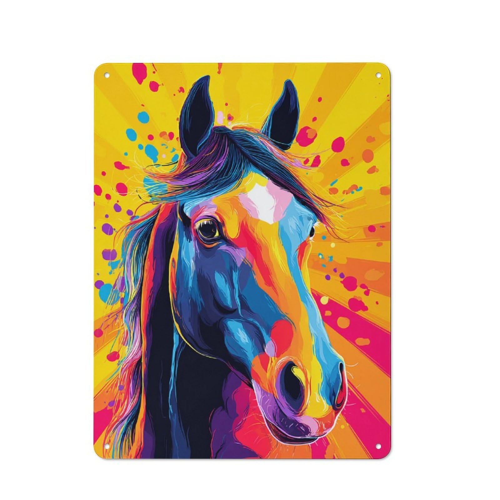 Nostalgic Colorful Horse Portrait Metal Wall Sign 40x30cm, Classic Pub Decor for Bar, Kitchen, Garage Or Games Room
