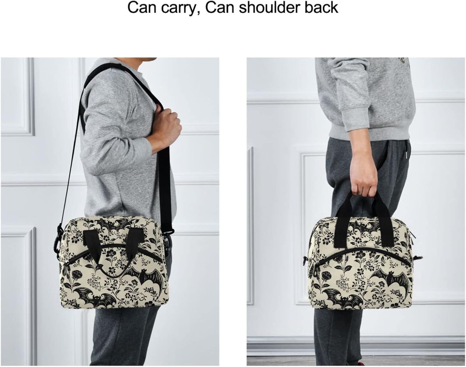CBBYY Goth Bat Lunch Bags for Women Men, Reusable Insulated Lunch Box, Adjustable Shoulder Straps Tote Lunch Bag for Work Picnic School