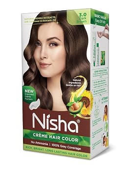 Nisha Creme Permanent Hair Dye, 100% Gray Hair Coverage, Rich & Bright Long Lasting Brown Hair Dye Color Kit, Dark Brown, 120gm / 4.23 Ounce
