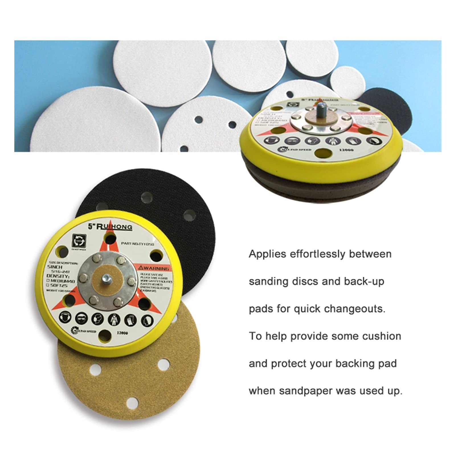 Almohadilla de Pulido Almohadilla de Interfaz de Alta Densidad 5"6-Agujero 125 mm amortiguación y protección Landing Pad Tool Power Tool Accessors-gook and Bucle