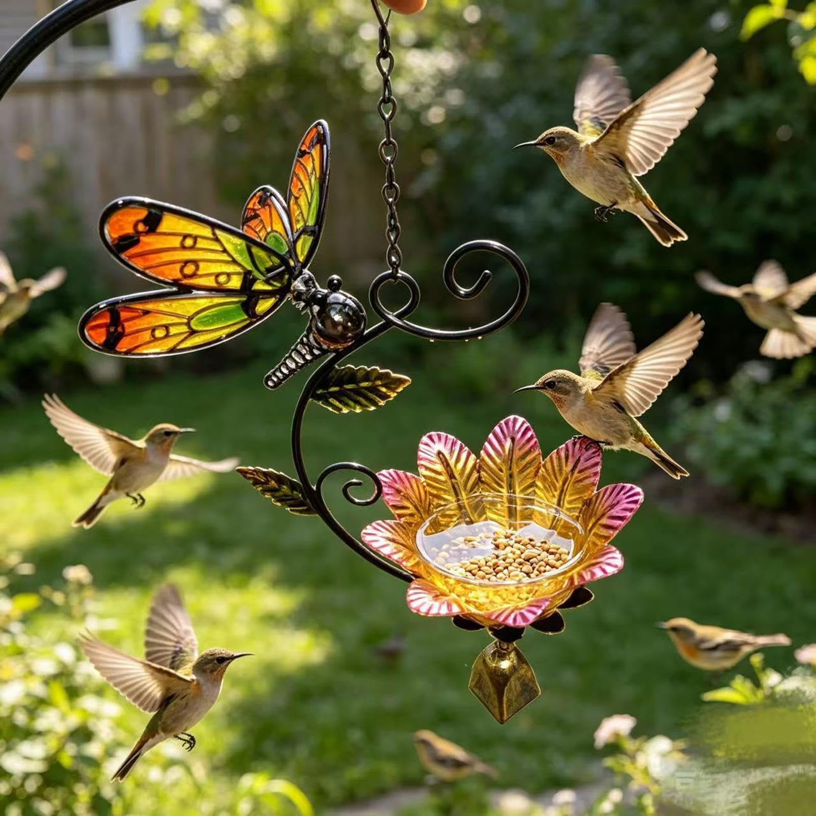 Mangiatoie Per Uccelli Da Esterno Design libellula distributore di cibo da | Mangiatoia Sospendibile portico birdwatching balcone cortile prato patio giardino terrazza deck