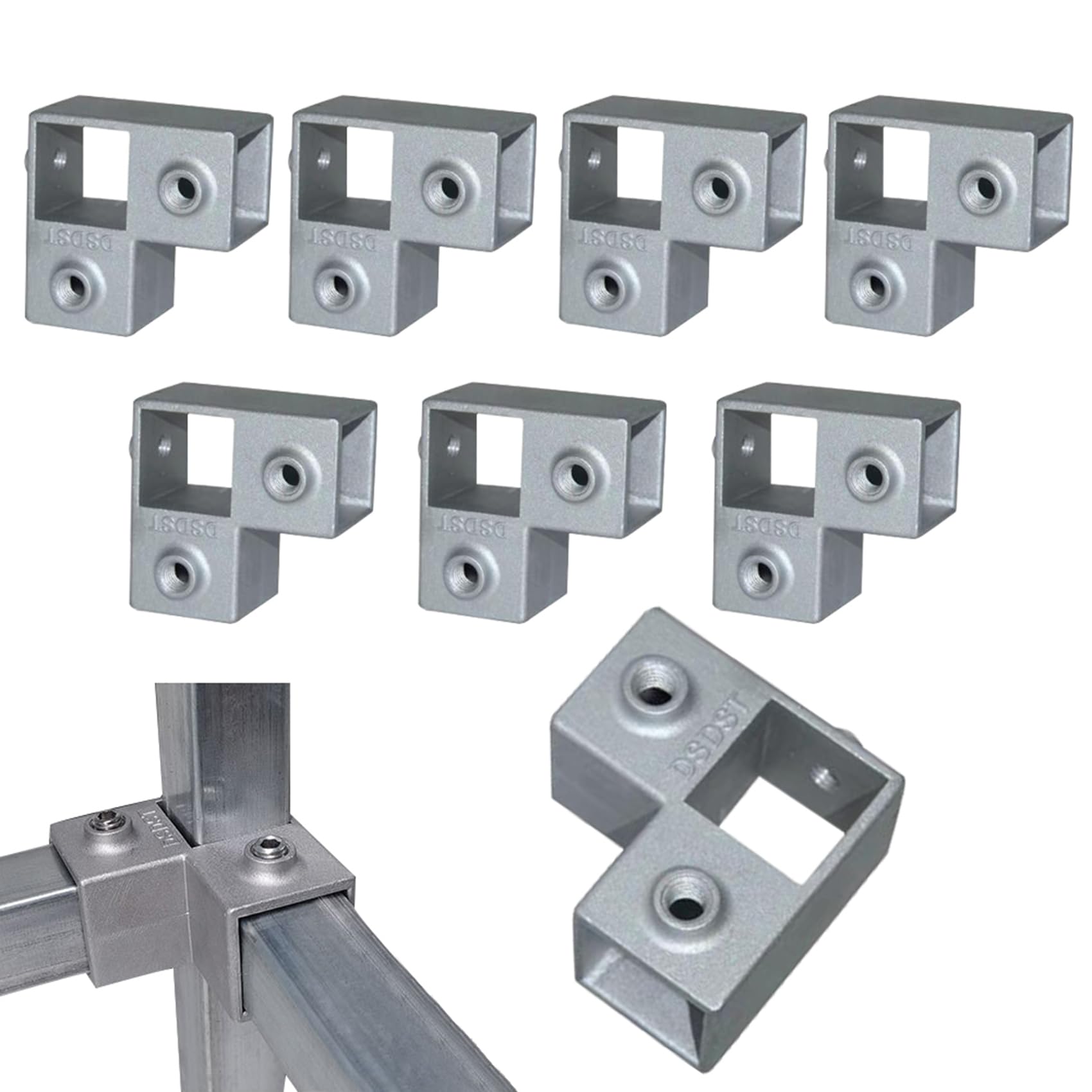 8 Pcs 25mm Square Tube Connector, 4 Way L Shaped 90 Degree Clamp, Aluminum Alloy Pipe Connectors for Handrails, Shelf, Fence, Structural Stabilized