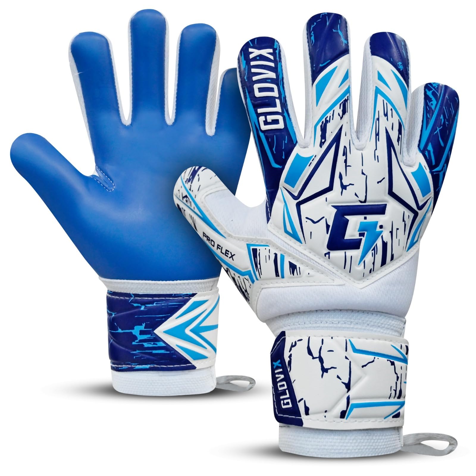 GLOVIX Professional Goalkeeper Gloves for Kids,Youth,Adults & Men–Soccer Goalie Gloves with Finger Protection,Strong Grip Dumbo Latex Palm 4+3mm,Wrist Support (BLUE, 6)